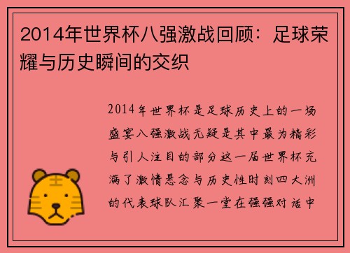 2014年世界杯八强激战回顾：足球荣耀与历史瞬间的交织